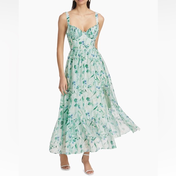 NWT ASTR Kelby Corset Midi Dress - Green blue floral - Picture 1 of 7